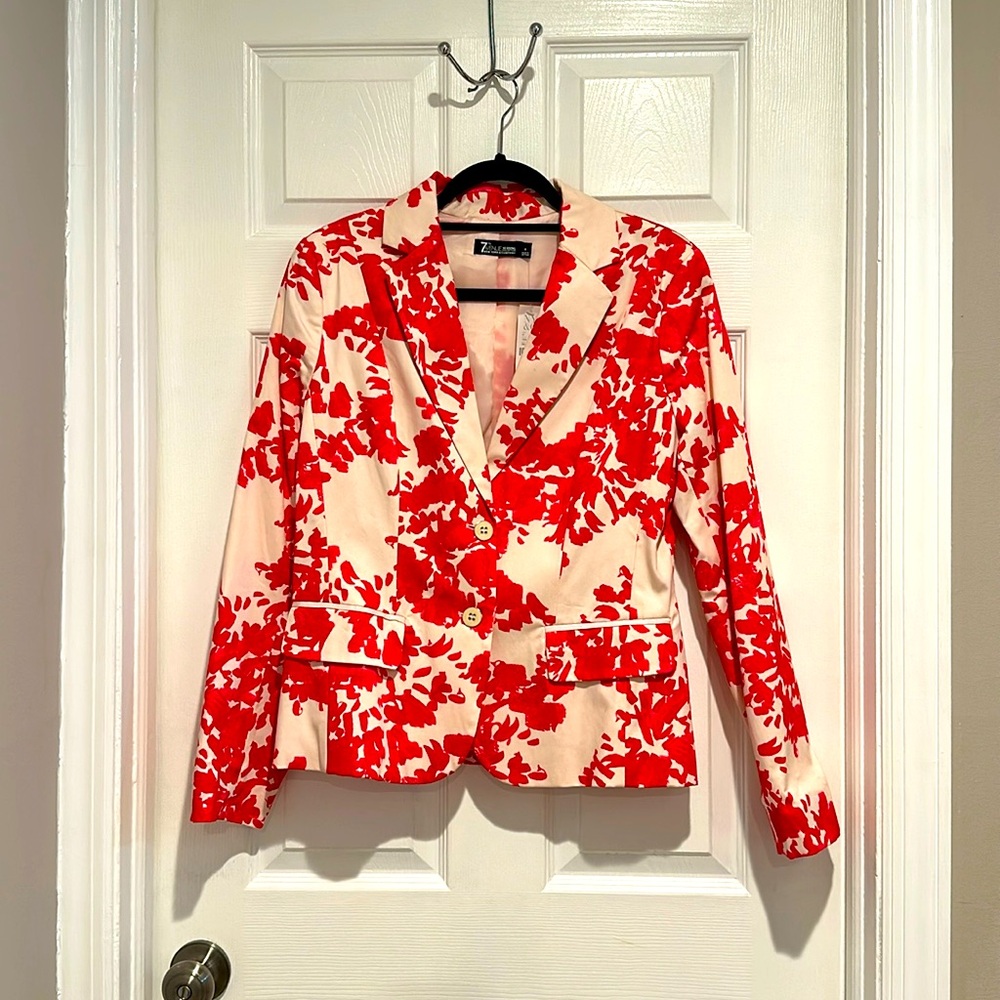 NWT NY & Co Pink Red Floral Blazer